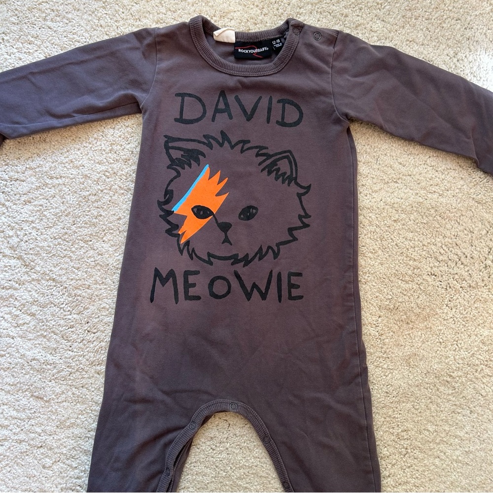 12-18 mo David Meowie / Bowie Rock Your Baby gray playsuit romper